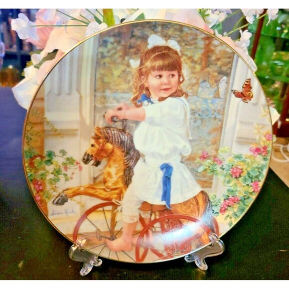 "Me and My Pony" Collectible Plate by Sandra Kuck – Hearts & Flowers Series - Picture 1 of 3